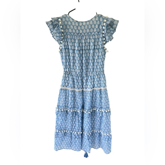 Kemble Shop Cece Pom Pom Blue Bohemian Midi Dress - Picture 9 of 9